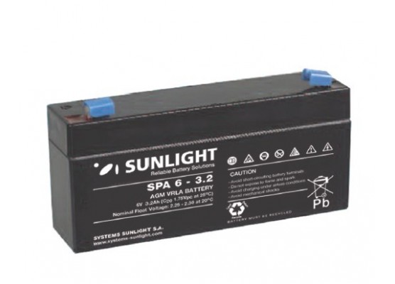 Μπαταρία Sunlight SPA6-3.2 VRLA - AGM τεχνολογίας - 6V 3.2Ah (C20)
