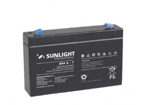 Μπαταρία Sunlight SPA6-7 VRLA - AGM τεχνολογίας - 6V 7Ah (C20)