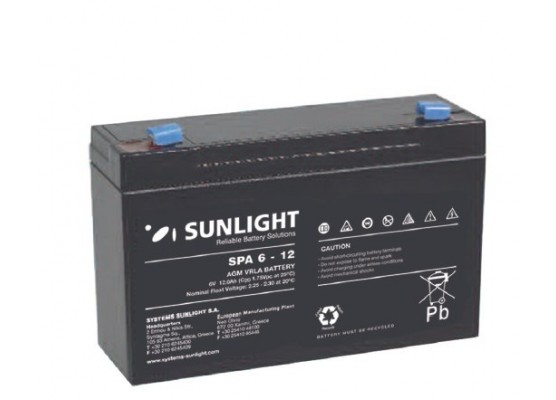 Μπαταρία Sunlight SPA6-12 VRLA - AGM τεχνολογίας - 6V 12Ah (C20)