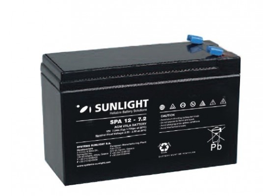 Μπαταρία Sunlight SPA12-7.2 (F2) VRLA - AGM τεχνολογίας - 12V 7Ah (C20) 