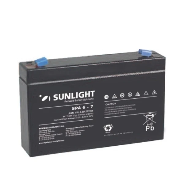 Μπαταρία SUNLIGHT SPA6-7 6V 7Ah (C20) VRLA - AGM