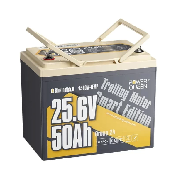 Power Queen LifePo4 25.6V 50Ah Trolling Motor Smart Lithium Battery
