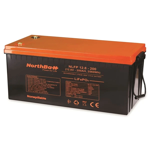 NORTHBATT NLFP 12.8V 200Ah 2560Wh LifePo4 battery with Bluetooth