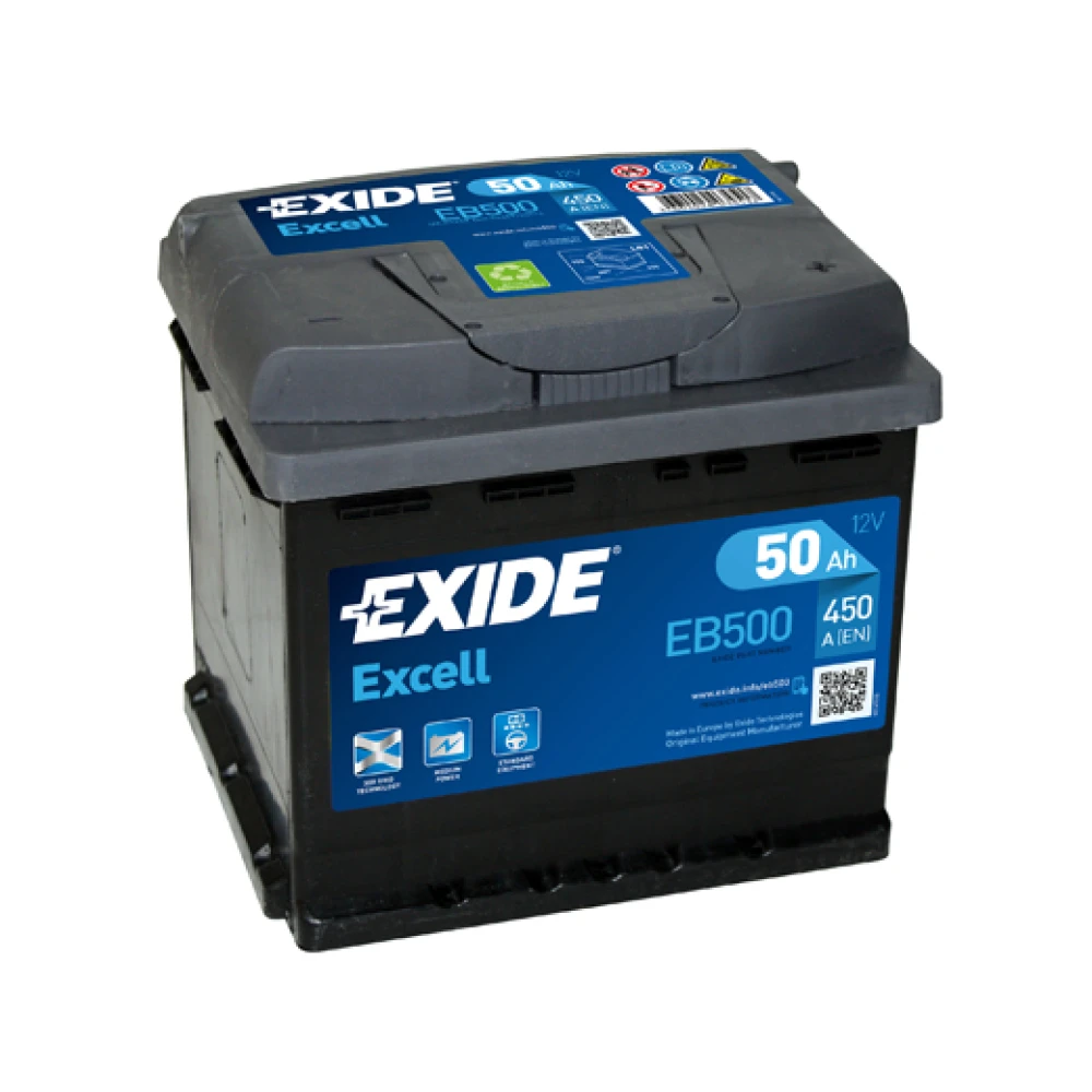 EXIDE Battery Excell EB500 12V 50Ah 450CCA A(EN)