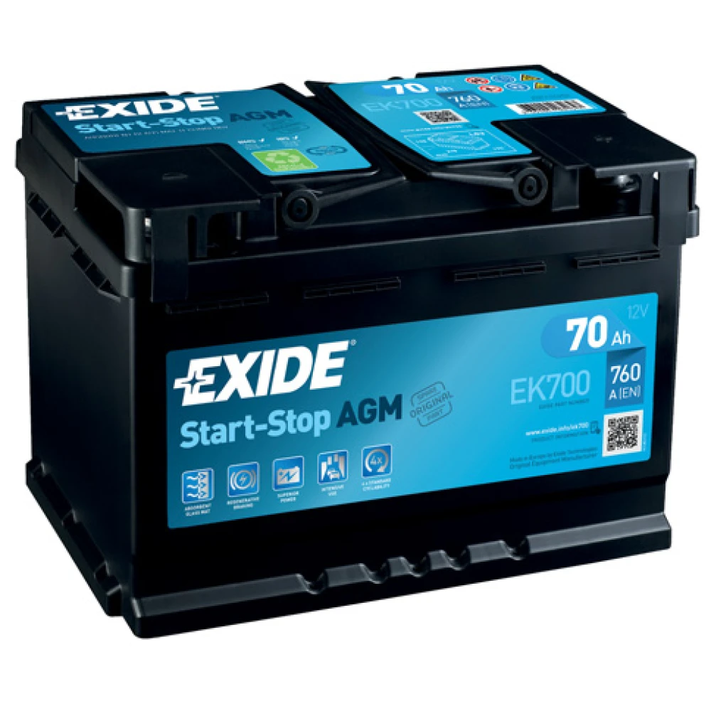EXIDE Battery AGM Start & Stop EK700 12V 70Ah 760CCA A(EN)