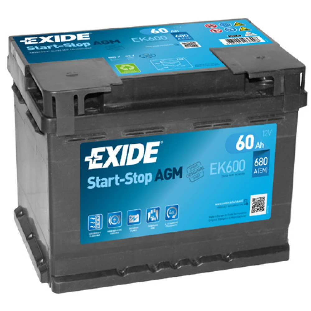 Μπαταρία EXIDE AGM Start & Stop EK600 12V 60Ah 680CCA A(EN)