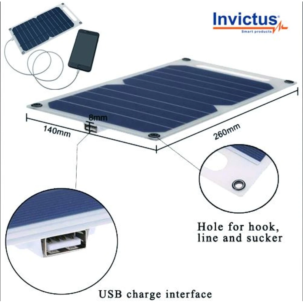 INVICTUS SRUSB-5 Ηλιακός  Φορτιστής με USB 5W